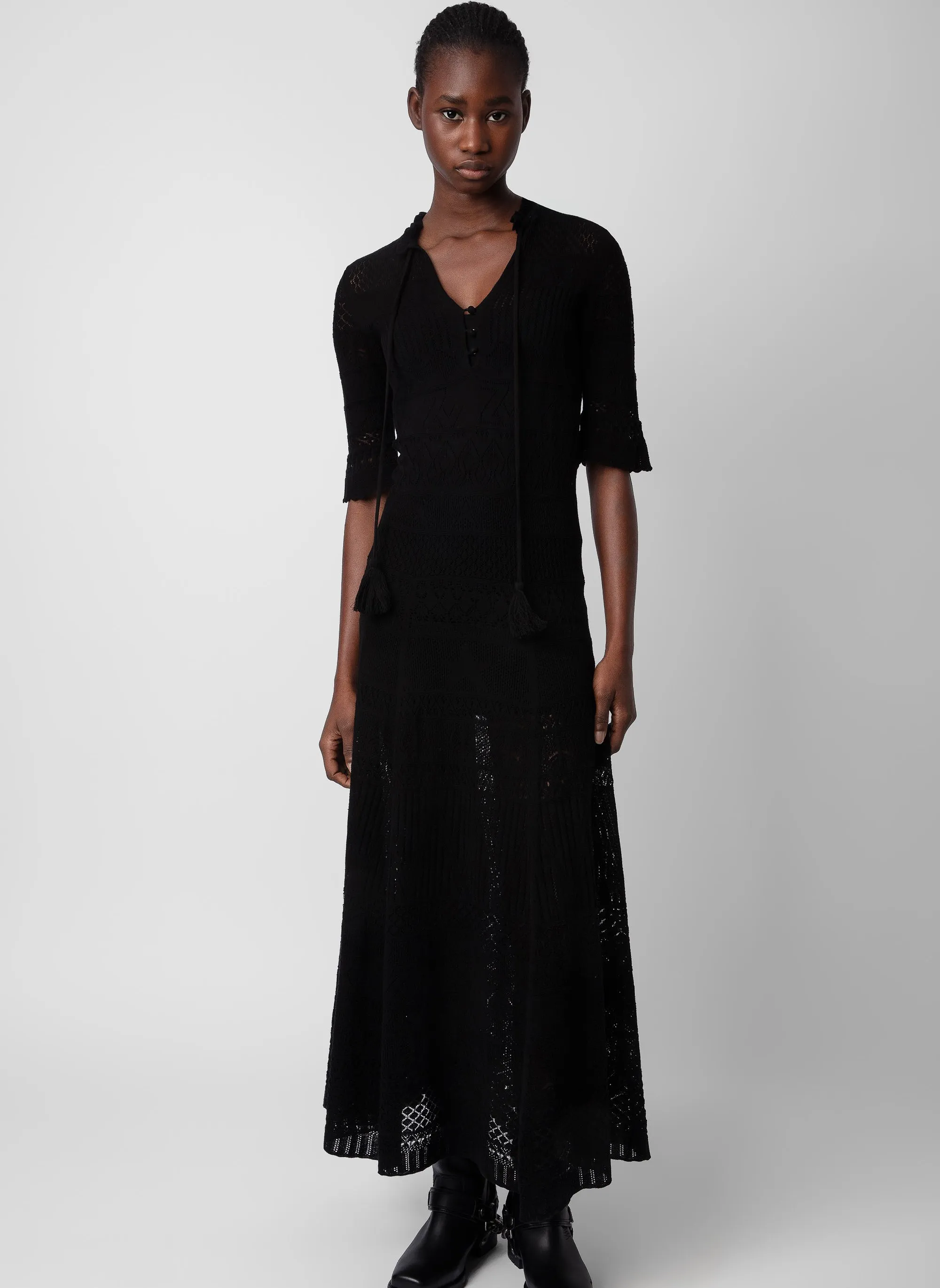 ZADIG&VOLTAIRE MEMPHIS  VESTIDO LARGO DE GANCHILLO EN NEGRO