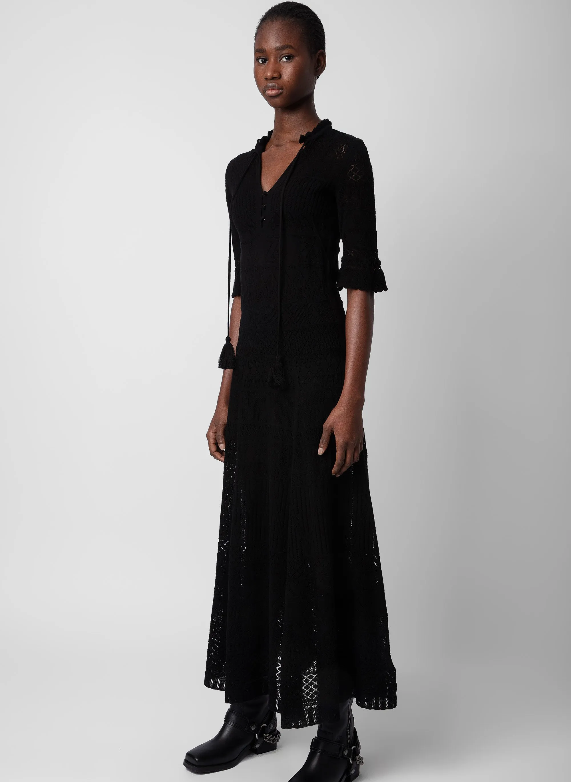ZADIG&VOLTAIRE MEMPHIS  VESTIDO LARGO DE GANCHILLO EN NEGRO