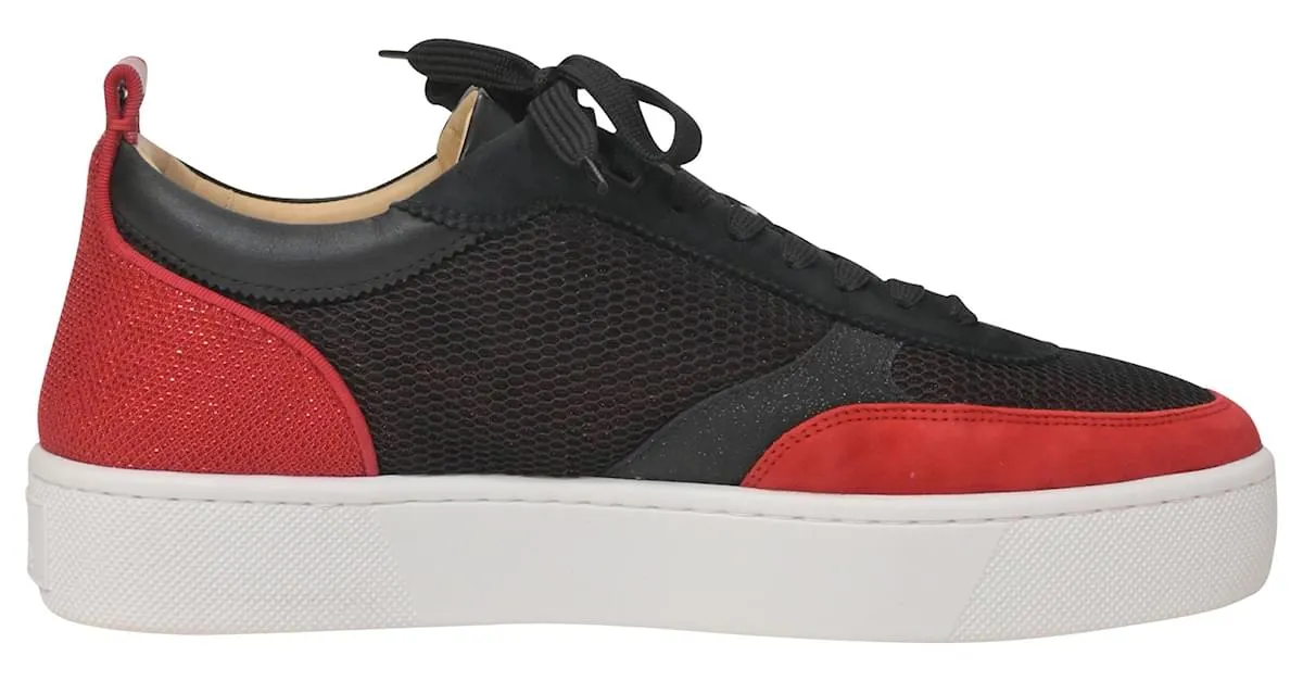 Zapatillas Christian Louboutin Happyrui de malla negra y ante rojo Roja 