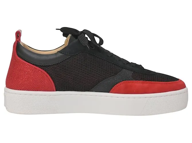 Zapatillas Christian Louboutin Happyrui de malla negra y ante rojo Roja 