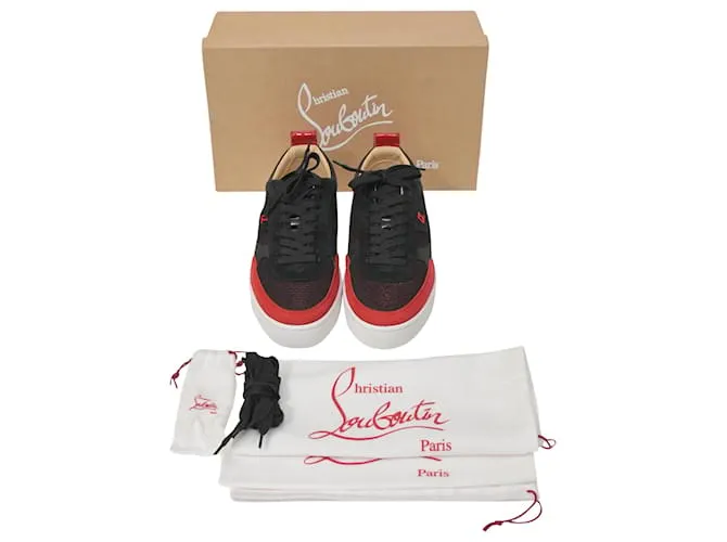 Zapatillas Christian Louboutin Happyrui de malla negra y ante rojo Roja 