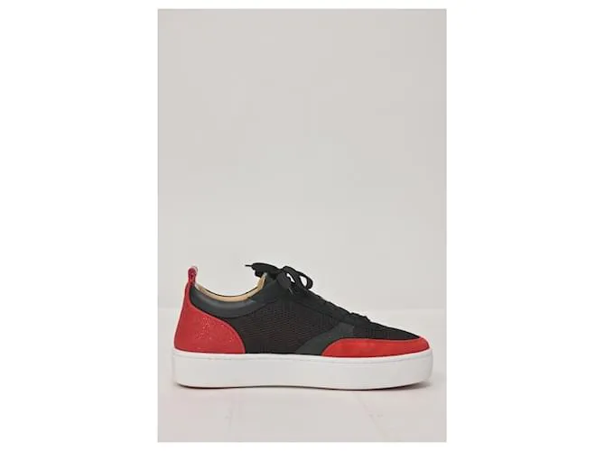 Zapatillas Christian Louboutin Happyrui de malla negra y ante rojo Roja 