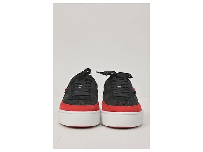 Zapatillas Christian Louboutin Happyrui de malla negra y ante rojo Roja 