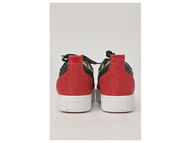 Zapatillas Christian Louboutin Happyrui de malla negra y ante rojo Roja 