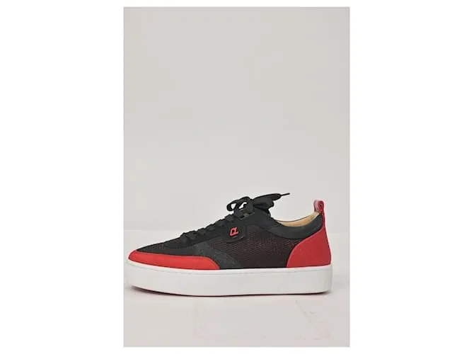 Zapatillas Christian Louboutin Happyrui de malla negra y ante rojo Roja 