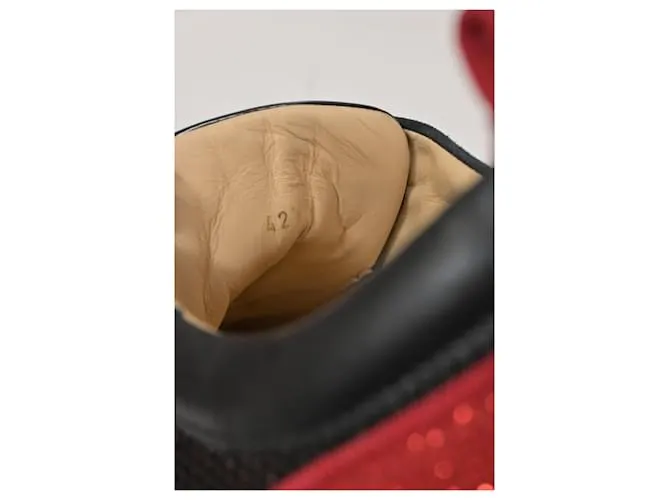 Zapatillas Christian Louboutin Happyrui de malla negra y ante rojo Roja 