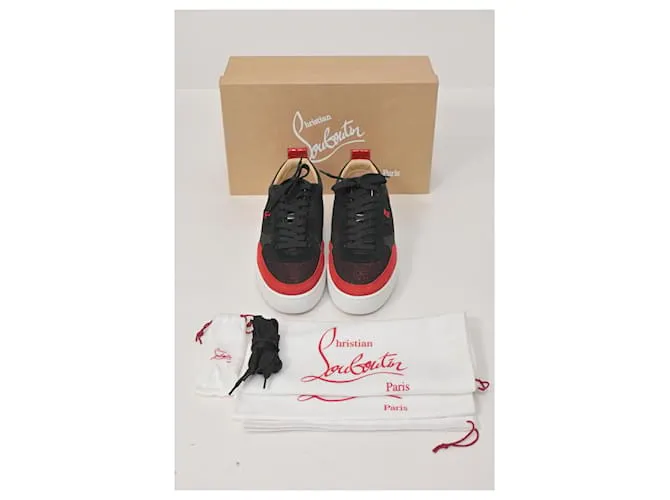 Zapatillas Christian Louboutin Happyrui de malla negra y ante rojo Roja 