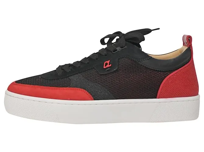 Zapatillas Christian Louboutin Happyrui de malla negra y ante rojo Roja 
