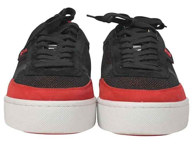 Zapatillas Christian Louboutin Happyrui de malla negra y ante rojo Roja 