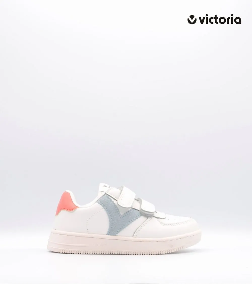 ZAPATILLAS DEPORTIVAS VICTORIA VELCRO BLANCO LOGO CELESTE