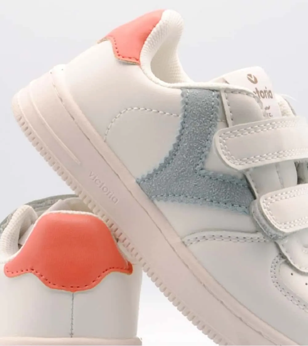 ZAPATILLAS DEPORTIVAS VICTORIA VELCRO BLANCO LOGO CELESTE