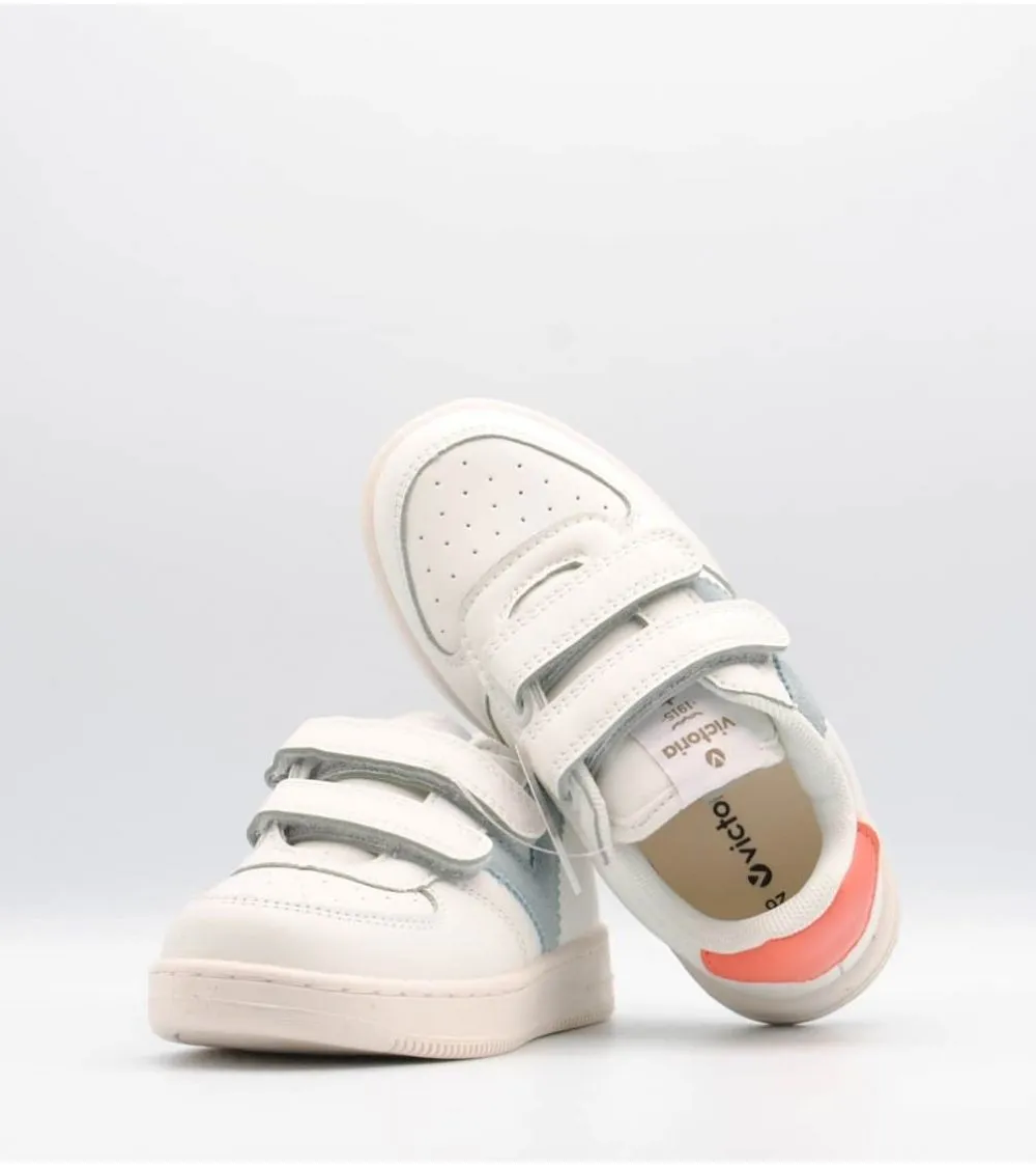 ZAPATILLAS DEPORTIVAS VICTORIA VELCRO BLANCO LOGO CELESTE
